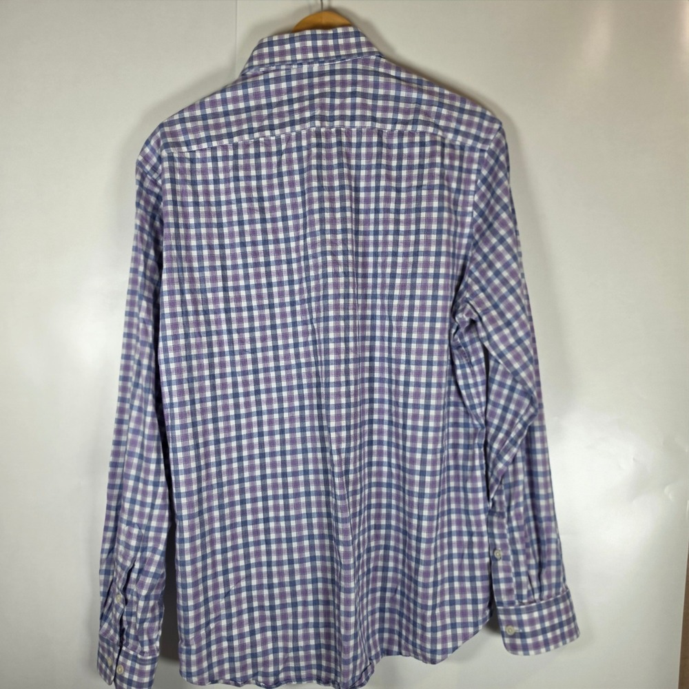 Tommy Hilfiger Mens Slim Fit Stretch Gingham Button Down Shirt Purple Blue XL 17 - Picture 4 of 8
